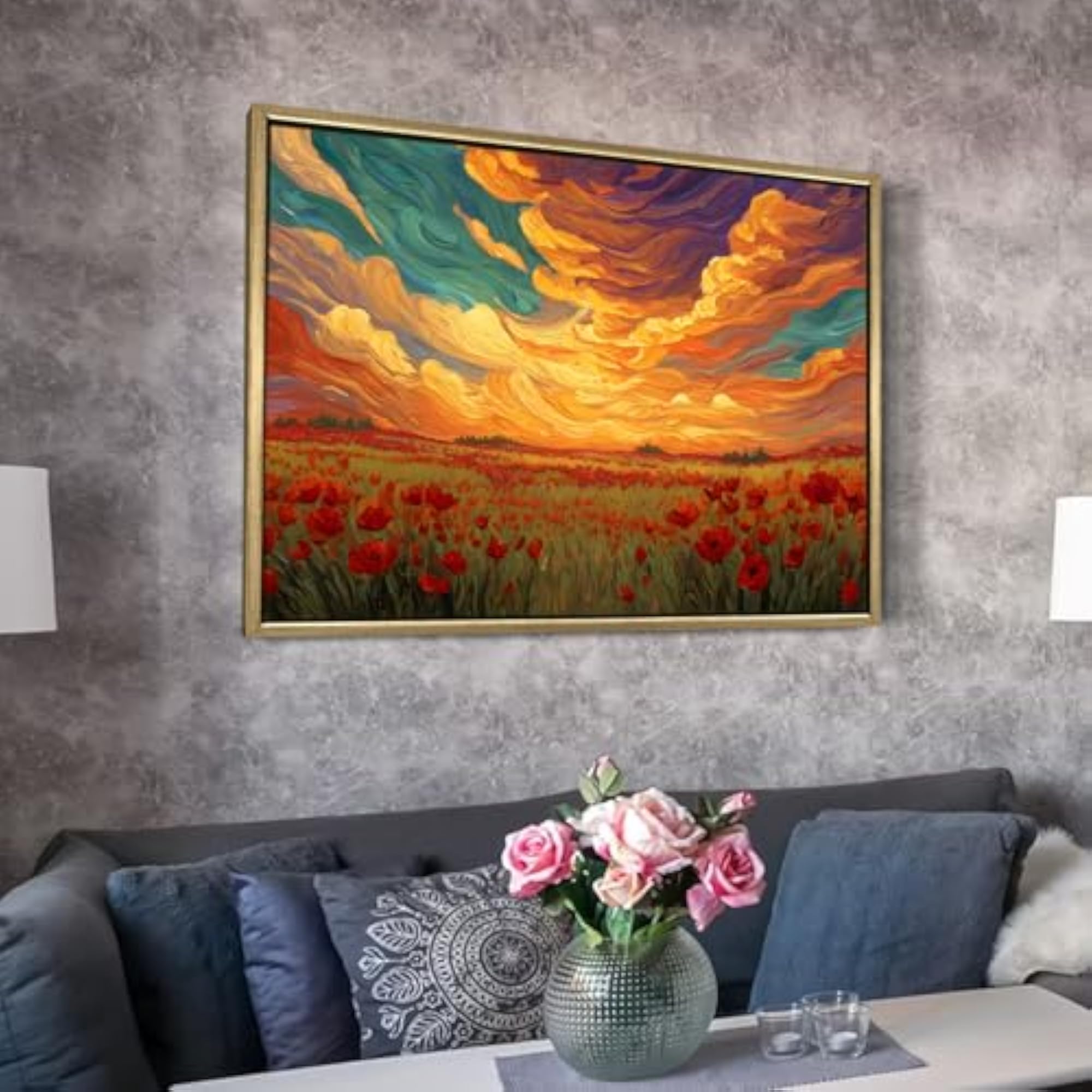 Poppy Field Symphony Vibrant Sunset Meadow Canvas Wall Art