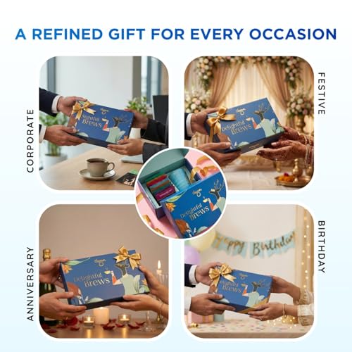 Image of CHAYAM Delightful Brews Value Tea Gift Set with Cup | 12 Assorted Tea Bags & Elegant Gold-Accented Ceramic Kulhad | Tea Hamper for Corporate Gifting | Festive & Birthday Gift | Value Tea Sampler Gift Pack