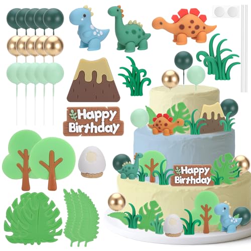 35 Pcs Décoration Gâteau Dinosaure Topper, Luxe Décorations pour Gâteaux Dinosaures, Dinosaure...