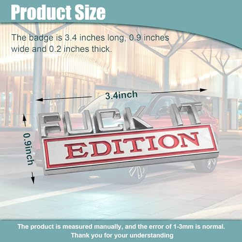 Image of 2PCS Car Emblem Fuck-IT Edition, 3D Letters Metal Material Decals, Trunk Emblem Decals Replacement, Side Fender Rear, Unversal of All Car Models (Silver-Red)