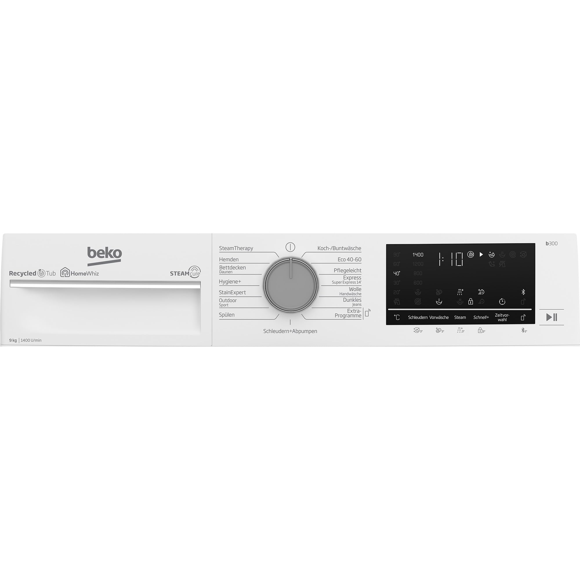 Beko B3WFU59415W2 Waschvollautomat 9 kg, Waschmaschine, Restzeitanzeige, Schleuderwahl, 1400 U/min, Dampffunktion, AddXtra-Nachlegefunktion, Bluetooth, StainExpert, Hygiene+ allergikergeeignet, Weiß