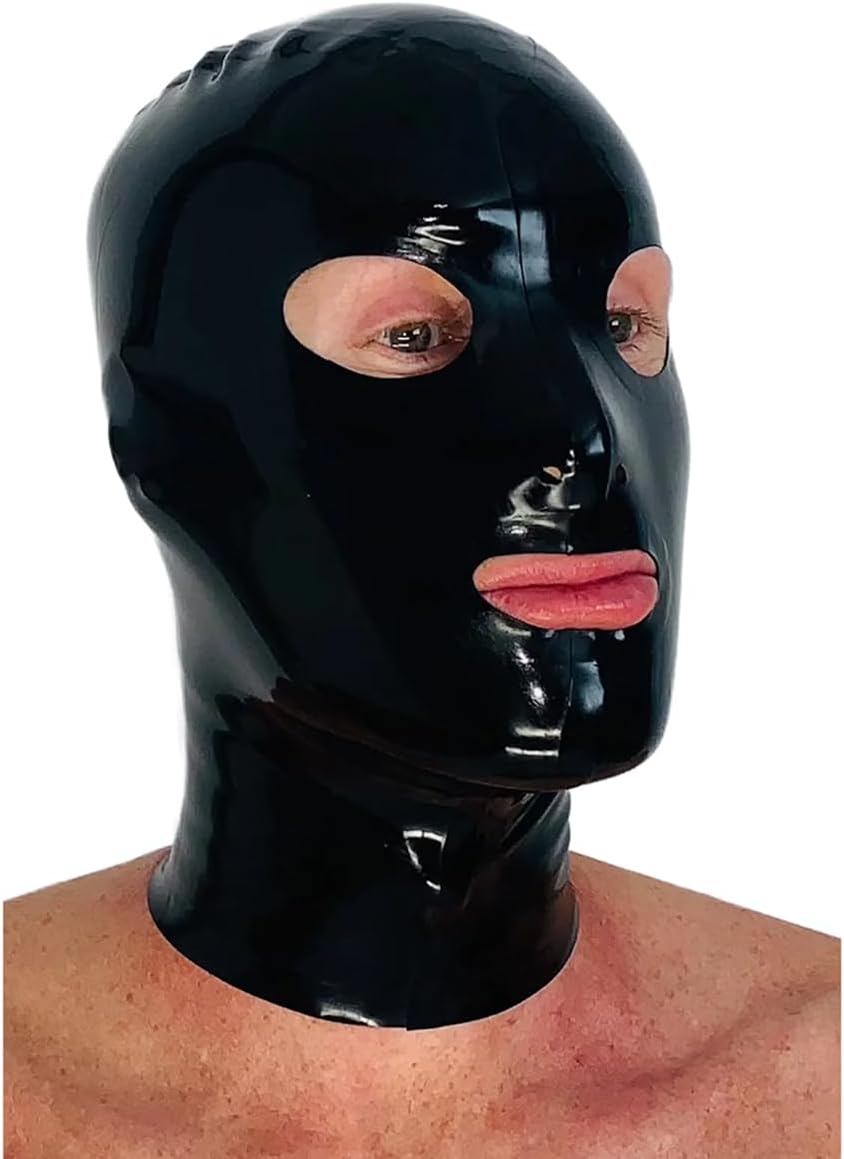 Black Latex Hood Mask,Rubber Masks Full Face for Men Women,Back Zipper Handmade for Latex Lovers