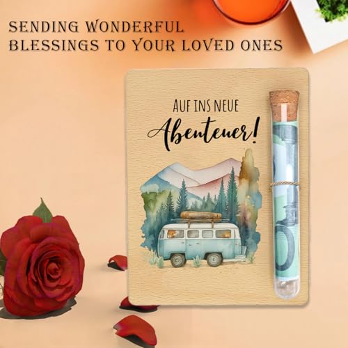 PIujsym Camping Geschenke, Geldgeschenk Reise Camper, Originelle Geburtstag Geldgeschenk Holz mit Reagenzglas, Personalisierte Geld Geschenke Verpackung für Hochzeit, Reise, Geburtstag, Jugendweihe