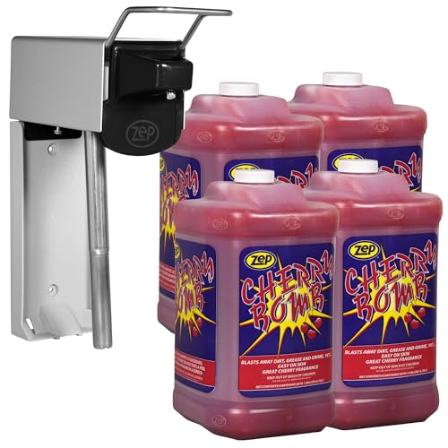 Zep Cherry Bomb Hand Cleaner and Zep D-4000 Hand Soap Dispenser - 1 Gal (Case of 4) - 95124 - Heavy-Duty Shop Grade Formula