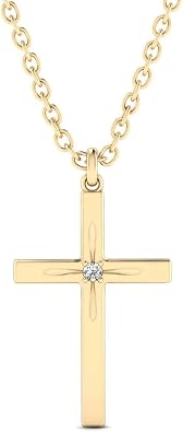 Gelin Dainty Solitaire Diamond Cross Necklace for Women in 10K Solid Gold, 18 Inch Chain