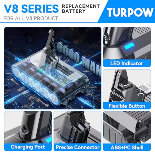Image of Upgraded Replacement for Dyson V8 Battery 7.0Ah 21.6V Compatible with SV10 Battery 215681 Animal /Absolute /Fluffy /Motorhead /Carbon Fiber Cord-Free Handheld Vacuum