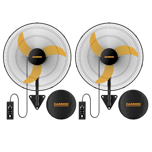 CAMMOO 20 Inch Wall Mount Fan Oscillating with 600D Oxford Cover, Extended 3.3ft Wired Remote and 6.6ft Power Cord, 3-Speed High Velocity Industrial Wall Mounted Fan for Garage, Workshop, Gym, 2 Packs