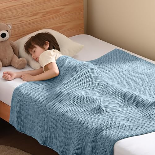 Guohaoi Knitted Weighted Blanket Kids (Haze Blue 50"x60" 5lbs) No Beads Cooling Heavy Blanket, Home Decor Breathable Chunky Knit Throw Blanket for All-Season Use