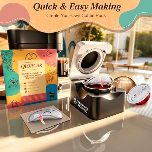 Image of Reusable Vertuo Pods Foil Lids for Nespresso Machine(No Pod) | Money-saver, 100 Aluminum Foil Seal Lids, Compatible with Vertuo Plus, Pop, Next All Size Capsules