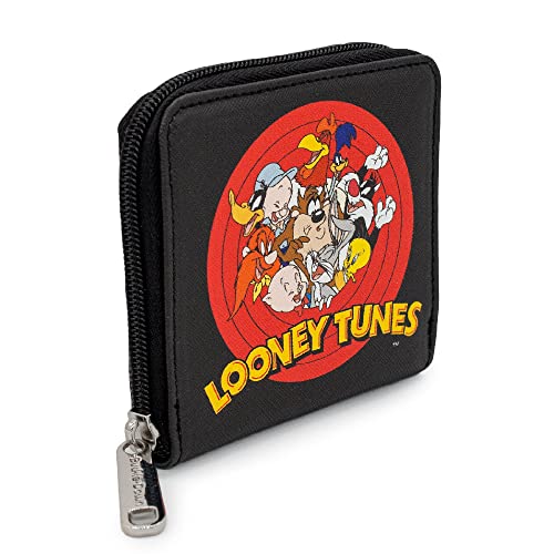 Buckle Down Looney Tunes Wallet, Square Zip Around, 10 Character Bullseye Logo, Black, Vegan Leather2