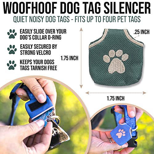 Woofhoof Dog Tag Silencer, Green Pawprint - Quiet Noisy Pet Tags - Fits Up To Four Pet Ids - Dog Tag Cover Protects Metal Pet Ids, Made Of Durable Nylon, Universal Fit, Machine Washable #TOP1