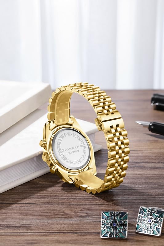 Image of Giordano Chronograph Watch for Men with Round Sunray Dial, Quartz Movement, Three Sub-Dials, Date Display, Roman Numeral Marker, Stainless Steel Strap - GZ-50217