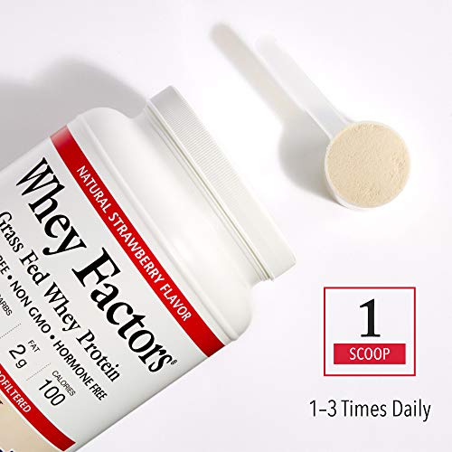 Whey Factors By Natural Factors, Grass Fed Whey Protein Concentrate, Aids Muscle Development And Immune Health, Strawberry, 2 Lb #TOP3