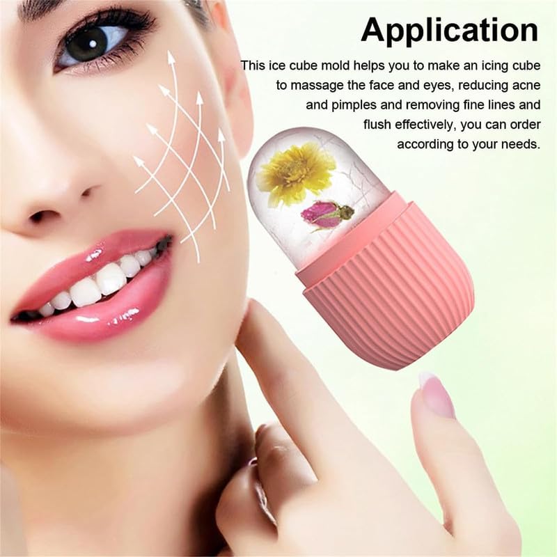 Image of (Pack of 2) Ice Roller & Ice Cube Trey, Facial Ice Roller for Massage Face, Ice Cube Trey Silicon Material and Count of 37 Slote
