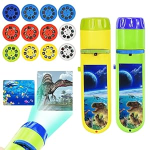 Wenosda Proiettore di Diapositive Torcia Elettrica Lampada da Proiezione Lampada Giocattolo Torce Lampada Torcia Luce Notturna per Bambini Piccoli (Dinosauri + Mare + Animali + Spazio)