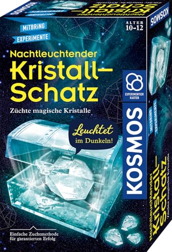 KOSMOS 645687 Nachtleuchtender Kristall Schatz, Kristalle selbst züchten,Experimentieren für Kinder ab 10 Jahre, Mitbringsel, kleines Geschenk