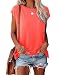 Smile Fish Womens Summer Short Cap Sleeve Shirts Solid Loose Fit Pocket Tunic Tops Cotton Neon Orange Red,XL