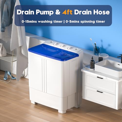 Image of Auertech Portable Washing Machine, 20lbs Twin Tub Washer Mini Compact Laundry Machine with Drain Pump, Semi-automatic 12lbs Washer 8lbs Spinner Combo for Dorms, Apartments, RVs