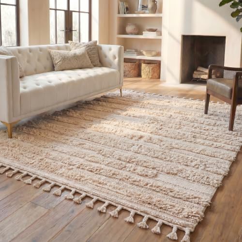 SAFAVIEH Casablanca Collection Area Rug - 9' x 12', Beige, Handmade Moroccan Tassel Wool, Ideal for High Traffic Areas in Living Room, Bedroom (CSB450A)