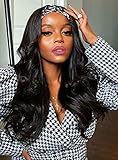 Black Headband Wig Show Natural Hairline 16 Inches Synthetic Wavy Headband Wigs for Black Women Heat Safe