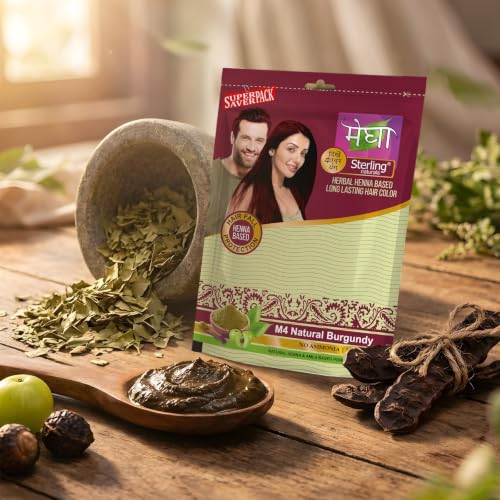 Image of Megha Mehandi Organic Hair Dye for Woman & Men - Burgundy Organic Hair Colour without Chemicals and Ammonia, Made From Organically Grown Henna & Amla Based Mehndi, Burgundy,45g (Pack of 3)