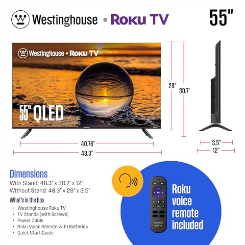 Image of Westinghouse Roku TV - 55 Inch Smart TV, 4K UHD QLED Television w /HDR 10+, Dolby Vision, Wi-Fi & Mobile App Connectivity, Flat Screen Compatible w /Apple HomeKit, Alexa, & Google Assistant
