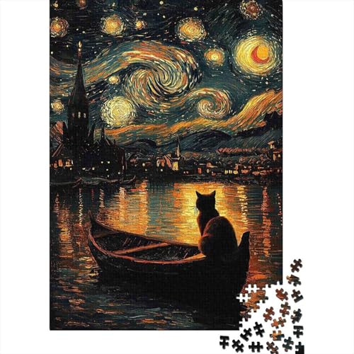 Puzzle de 1000 piezas de gato en lago para aliviar el estrés con un juego de relajación