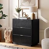 mopio Brooklyn 3 Drawer Dresser for Bedroom, Mid Century Modern Chest of Drawers, Wood Tall Nightstand, Waveform Fluted Side Table, Enhanced Safety, ASTM F2057-23 Sturdy Compliant (Black)