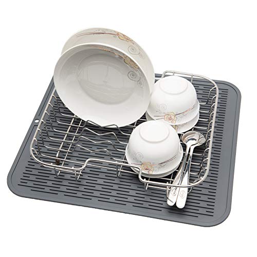 Zlr Silicone Dish Drying Mat For Kitchen Counter- Eco Friendly Food Grade Silicone Drying Mat - Easy To Clean Heat Resistant Multiple Usage Dish Mat - Xl (16 Inches X 18 Inches) - Gray #TOP4