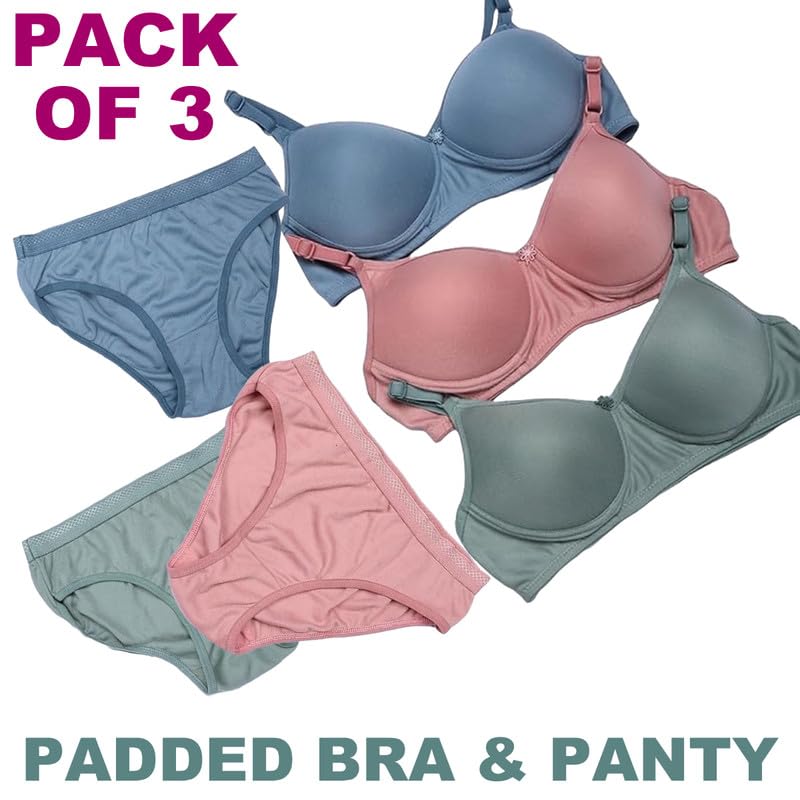 Image of FitSilk Women Cotton Full Coverage Padded Wire Free Bra Panty Lingerie Set