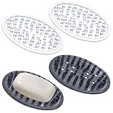 Seifenschale Kunststoff 4er Set Transparente & Rauchschwarze Seifenablagen – Ovale Seifenteller...