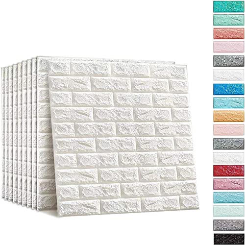 Image of 3D White Brick Wallpaper PE Foam self Adhesive Brick Design Wall Stickers /DIY Wallpaper for Home Hotel Living Room Bedroom Cafe Deco (70 x 70 cm)