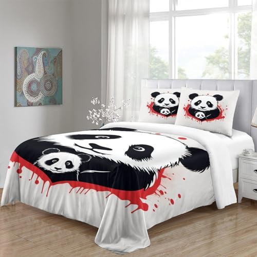 Housse de couette microfibre douce et zippée parure lit imprimé 3D panda rouge - 5