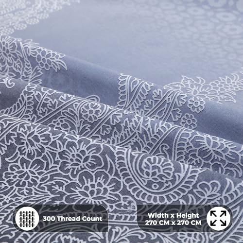 Image of Story@Home Luxe Sateen Weave Compact Yarn Bedsheet King 108 x 108 Inches Motif 300 TC 100% Cotton Soft Flat Sheet with 2 Pillow Covers 18 x 27 Inch -Winter Sky Ombre-Gift Packaging