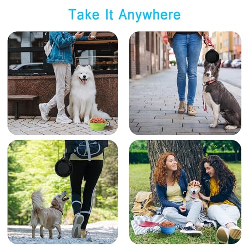 Image of PetBonus 2-Pack Large Silicone Collapsible Dog Bowls, 34oz /1000ml BPA Free Portable Foldable Travel Bowl for Pet Cat, Food Water Feeding Dish for Camping with 2 Carabiners (Turquoise, Tan)