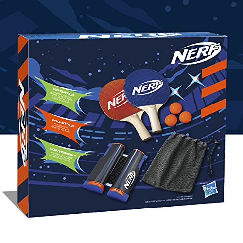 Nerf 7-Piece Retractable Tabletop Tennis Game Set, Play Almost Anywhere With Expandable Net, 2 Paddles And 3 Balls, Includes Convenient Portable Drawstring Bag, Birthday & Holiday Gift #TOP4