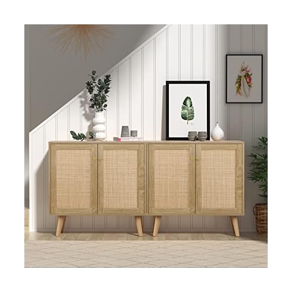 Anmytek rattan cabinet 2 door sideboard buffet cabinet with adjustable shelf wood storage cabinet for living room dining room kitchen hallway entrywayh0082  urban country home decor