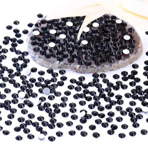 Image of Black Flatback Rhinestones, Glass Rhinestones for Nail Art and Craft, Glue Fix, Loose Crystal Gemstones(Black, SS16, 2880pcs, 3.8-4.0mm)