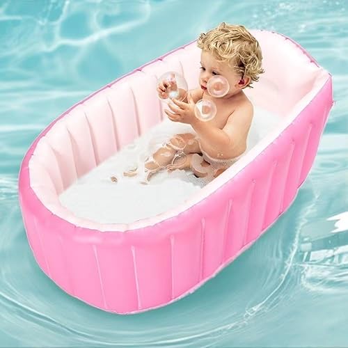 Miniatura 2 de OIF - Bañera inflable para bebé, portátil, para niños, niños pequeños, gruesos y suaves, asiento central