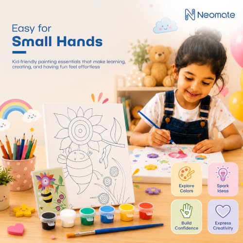 Image of Neomate Canvas Painting Kit for Kids | DIY Painting Set with 1 Printed Canvas, 6 Acrylic Paint Pots & Brush | Art and Craft Kit, Paint Kit for Kids, Birthday Gift, Return Gift, Creative Activity Set