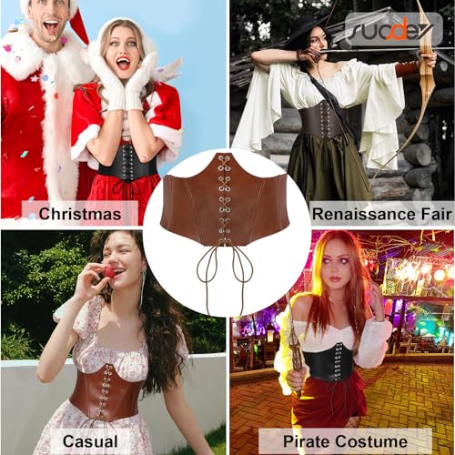 SUOSDEY Lace-up Cinch Bustiers Corset Belt for Women, Elastic Tie Waspie Wide Costume Waist Belt for Renaissance Halloween3