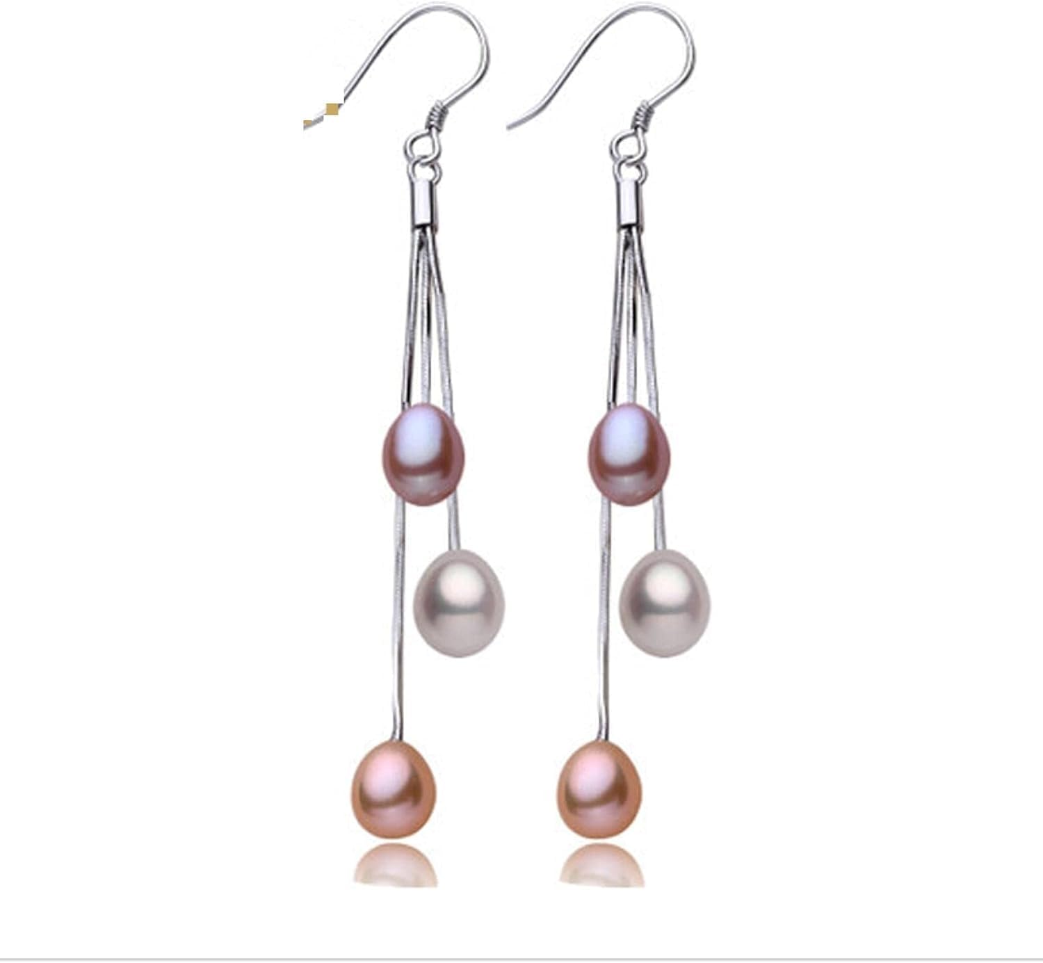 Boucles d'oreilles perles longues en argent 925 et nacre naturelle