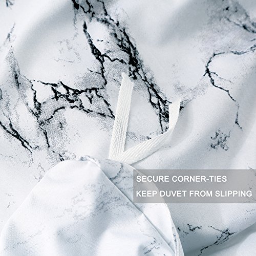 Nanko King Bedding Duvet Cover Set White and Black Marble Printed 3 Piece - 1000 -TC Luxury Microfiber Down Comforter Quilt Covers with Zipper Closure, Ties - Organic Modern Style for Men and Women