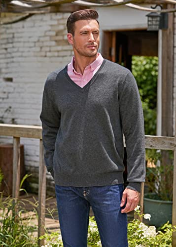 Kallspin Men's Big & Tall Sweaters Cashmere Wool Blended Relaxed Fit V Neck Pullover Sweater(Charcoal,2Xl-Tall) #TOP4