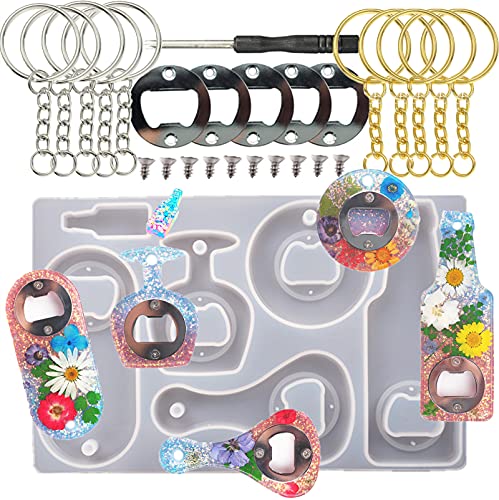 Bottle Opener Keychain Resin Mold for Wine Beer Heineken Bartender, Silicone Epoxy Mould Set DIY Spanner Craft Casting
