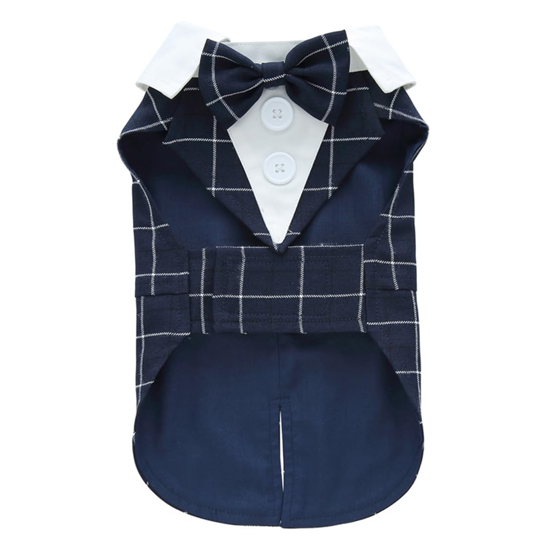 DOTEYAYP Puppy Tuxedo with Detachable Bowtie Prom Wedding Formal Wear Prince Costume for Small Dog (Medium, Blue Plaid)