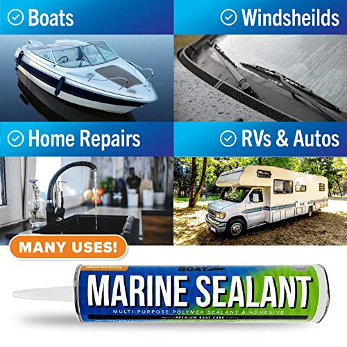 Image of Marine Sealant and Adhesive, Waterproof Marine Grade Caulk, High Temp | Water Sealant for Boat, Auto, RV, Without Silicone, 1 Tube, Gray, 10 oz (Pack of 2)