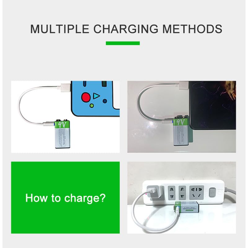 Image of KP Original USB 9V Type-C Rechargeable Battery, 9V 650mAh Rechargeable Battery for Long-Last High-tech Environmental Battery(Pack of 1)