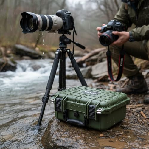 Image of MEIJIA Portable All Weather Waterproof Protective Case,Hard Case,Camera Case With Customized Fit Foam,Fit Use of Drones,Camera,Equipments,Pistols,13.35 x11.63x5.98inches (Green)