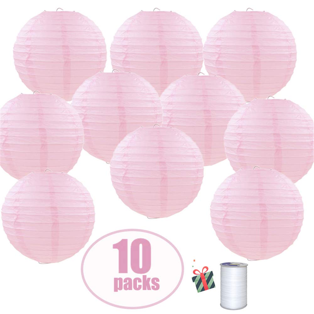 Decorative Party Paper Lanterns, Morbuy 10Pcs Multicolor Round Chinese Lantern Lamp Garland for Christmas Festival Wedding Birthday Indoor Outdoor (12 Inch,Pink)